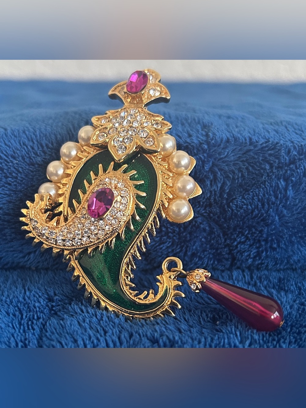 Vintage Signed KJL Kenneth Jay Lane Maharaja Paisley Enamel Brooch